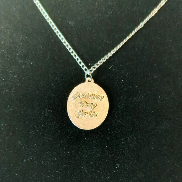St. Anthony Pray For Us Pendant Metal Enamel Necklace With Chain 20in - Picture 5 of 6